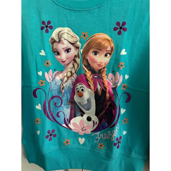 Disney Frozen Elsa Anna Olaf Girls Teal Sweatshirt Size Large New Without Tags - Picture 3 of 9